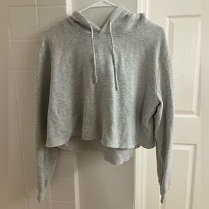 Brandy Melville Light Gray Cropped Hoodie One Size Lightweight Sweatshirt